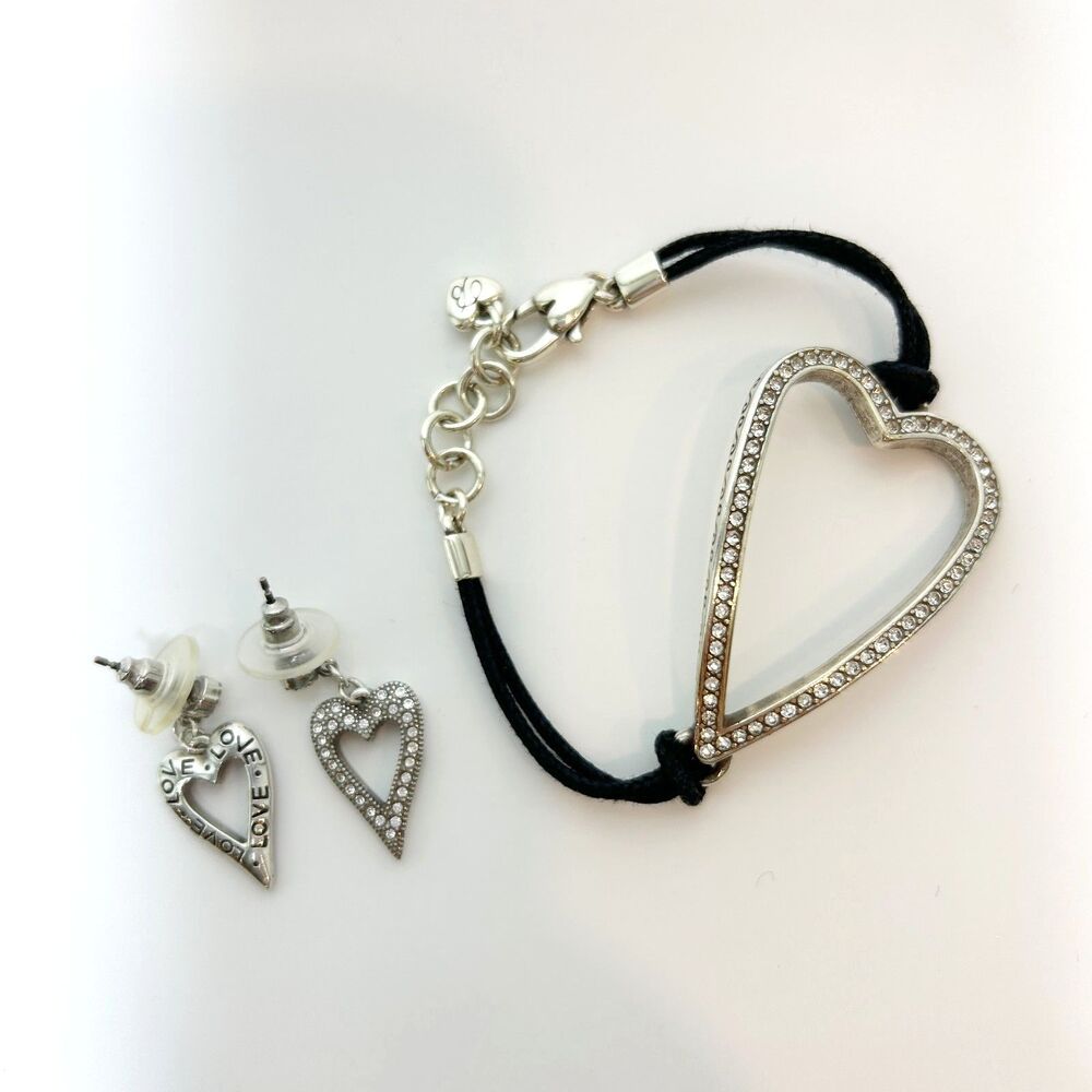 Brighton Starry Night Uber Heart Crystal Black Cord Bracklet & Earring Set